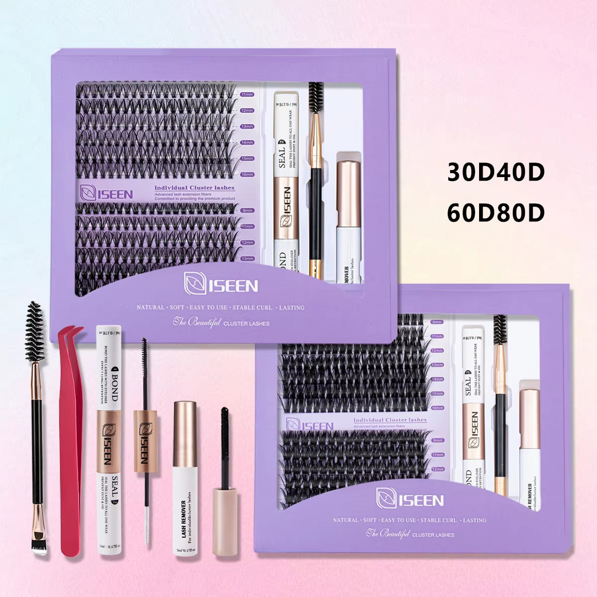 DIY Lash Extension Mix Styles Lash Clusters Individual with Bond&Seal Remover Tweezers Lash Brush for Self Application