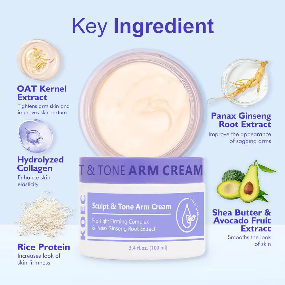 100Ml KOEC Ginseng Sculpt & Tone Arm Cream Tightening Firming Smoothing Hydrolyzed Collagen Ginseng Extract Avocado Shea Butter