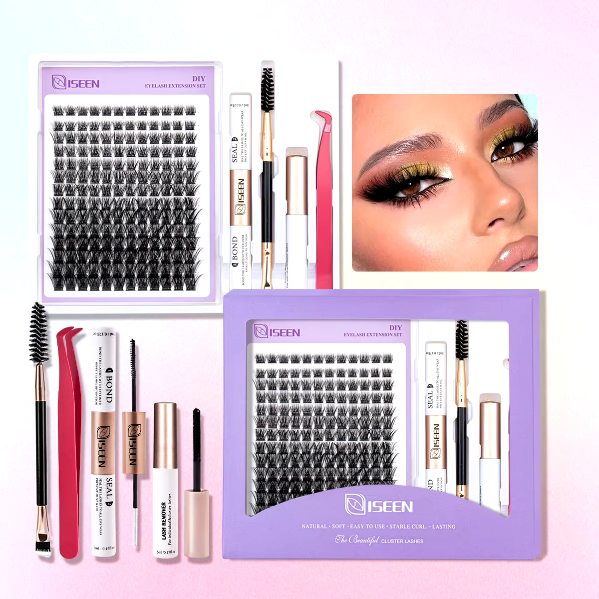 DIY Lash Extension Mix Styles Lash Clusters Individual with Bond&Seal Remover Tweezers Lash Brush for Self Application