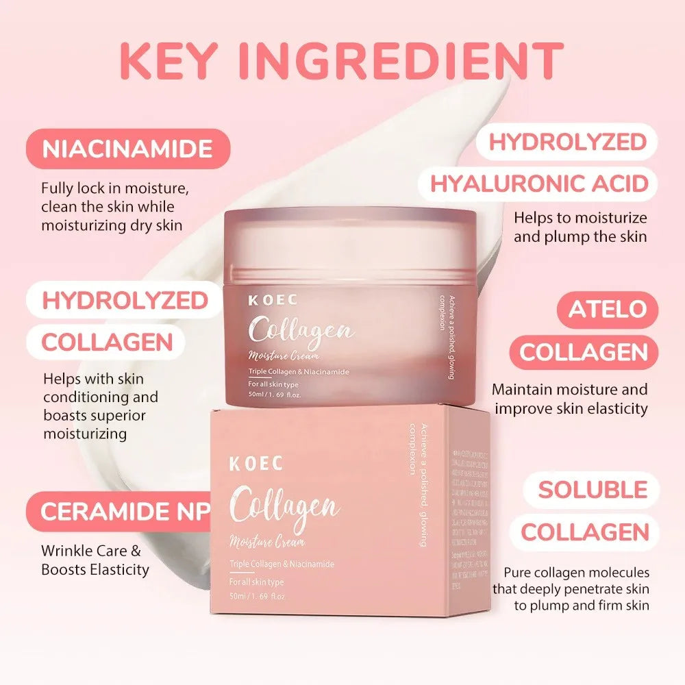 Collagen Toner + Triple Collagen Moisturizing Cream, Facial Moisturizing Moisturizing Nourishing and Brightening Skin Tone