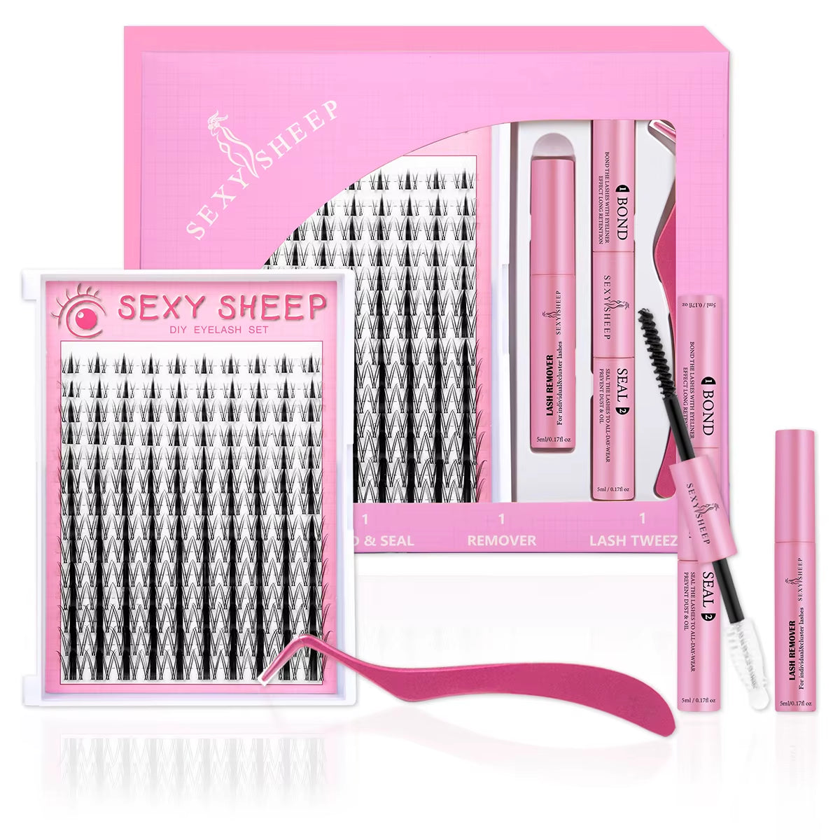 DIY Lash Extension Mix Styles Lash Clusters Individual with Bond&Seal Remover Tweezers Lash Brush for Self Application