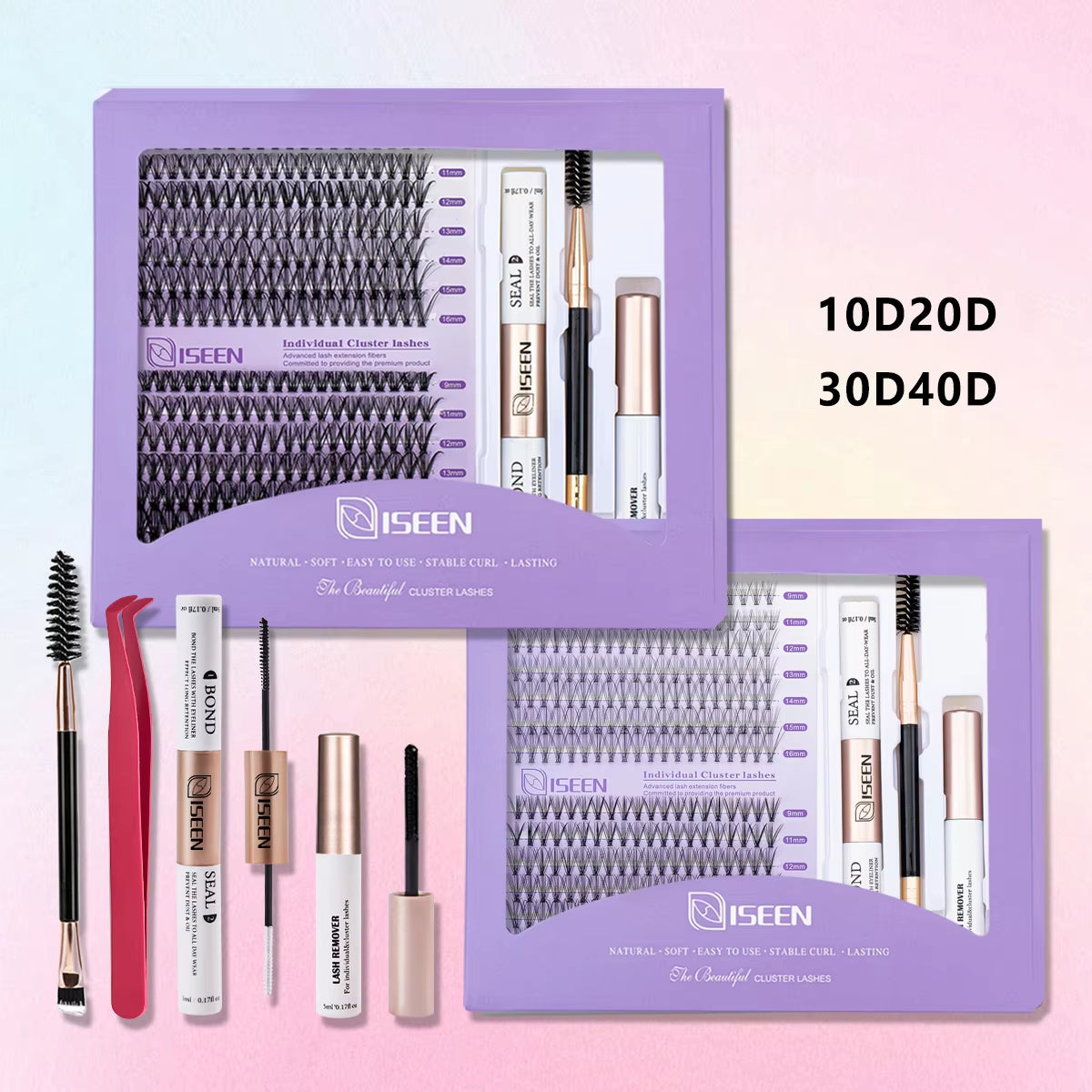 DIY Lash Extension Mix Styles Lash Clusters Individual with Bond&Seal Remover Tweezers Lash Brush for Self Application