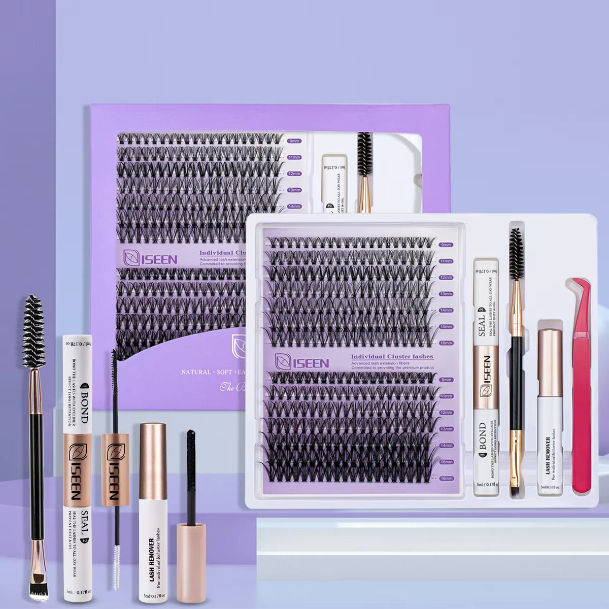 DIY Lash Extension Mix Styles Lash Clusters Individual with Bond&Seal Remover Tweezers Lash Brush for Self Application