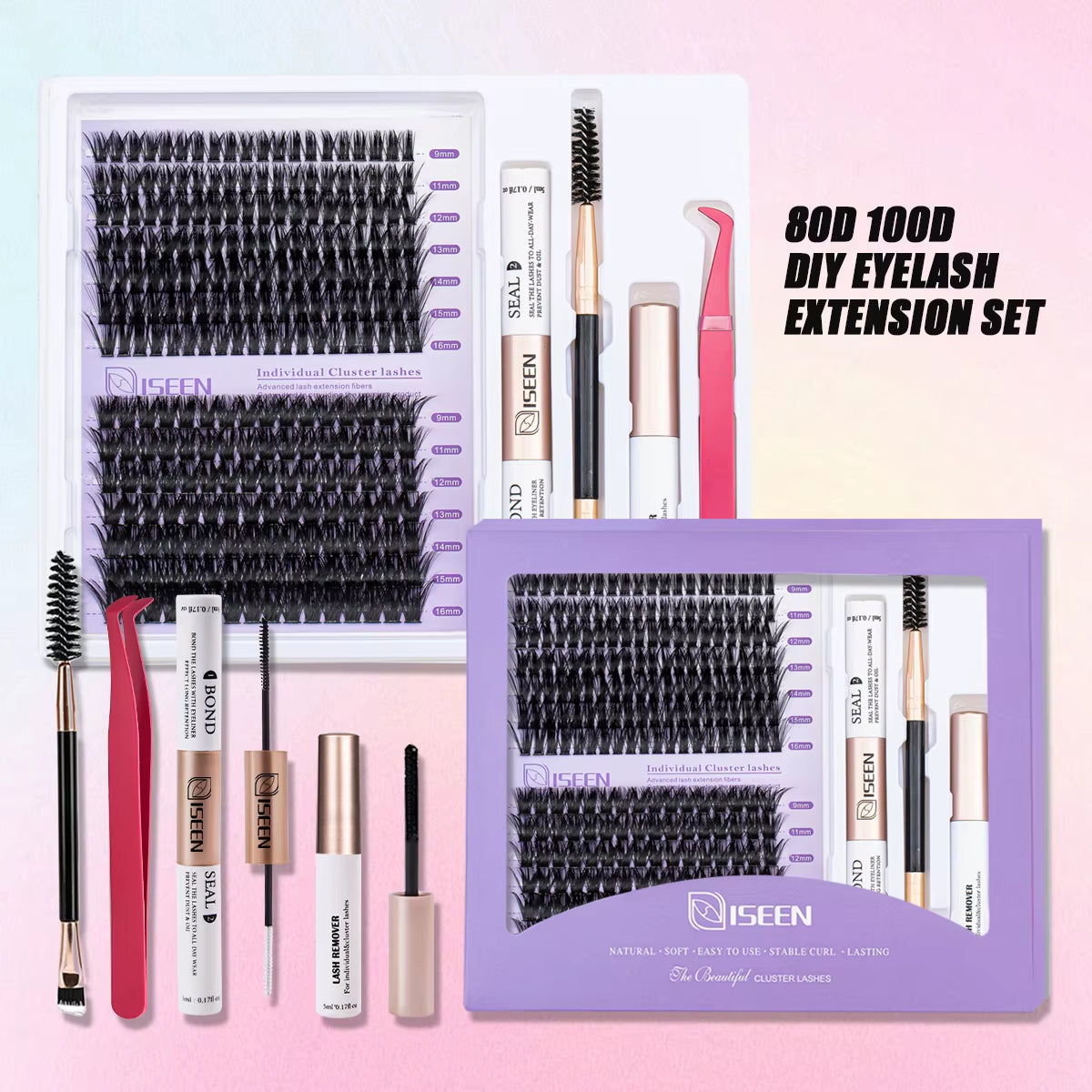 DIY Lash Extension Mix Styles Lash Clusters Individual with Bond&Seal Remover Tweezers Lash Brush for Self Application