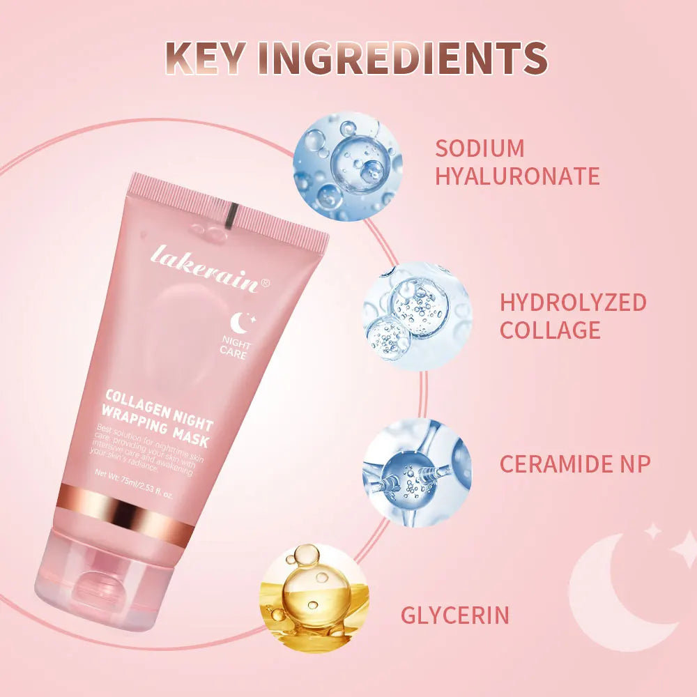 Collagen Jelly Cream Hydrolyzed Collagen Overnight Facial Mask Wrapping Peel-Off Mask Hydrating Firming Moisturizing Skincare