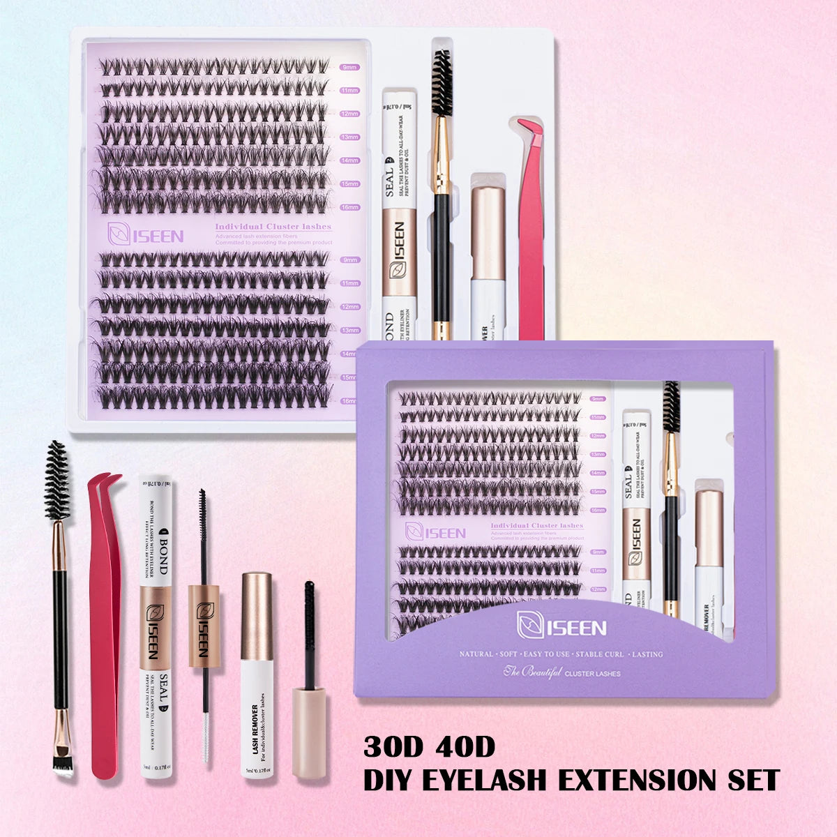 DIY Lash Extension Mix Styles Lash Clusters Individual Explosive Eyelashes with Bond&Seal Remover Tweezers Lash Brush