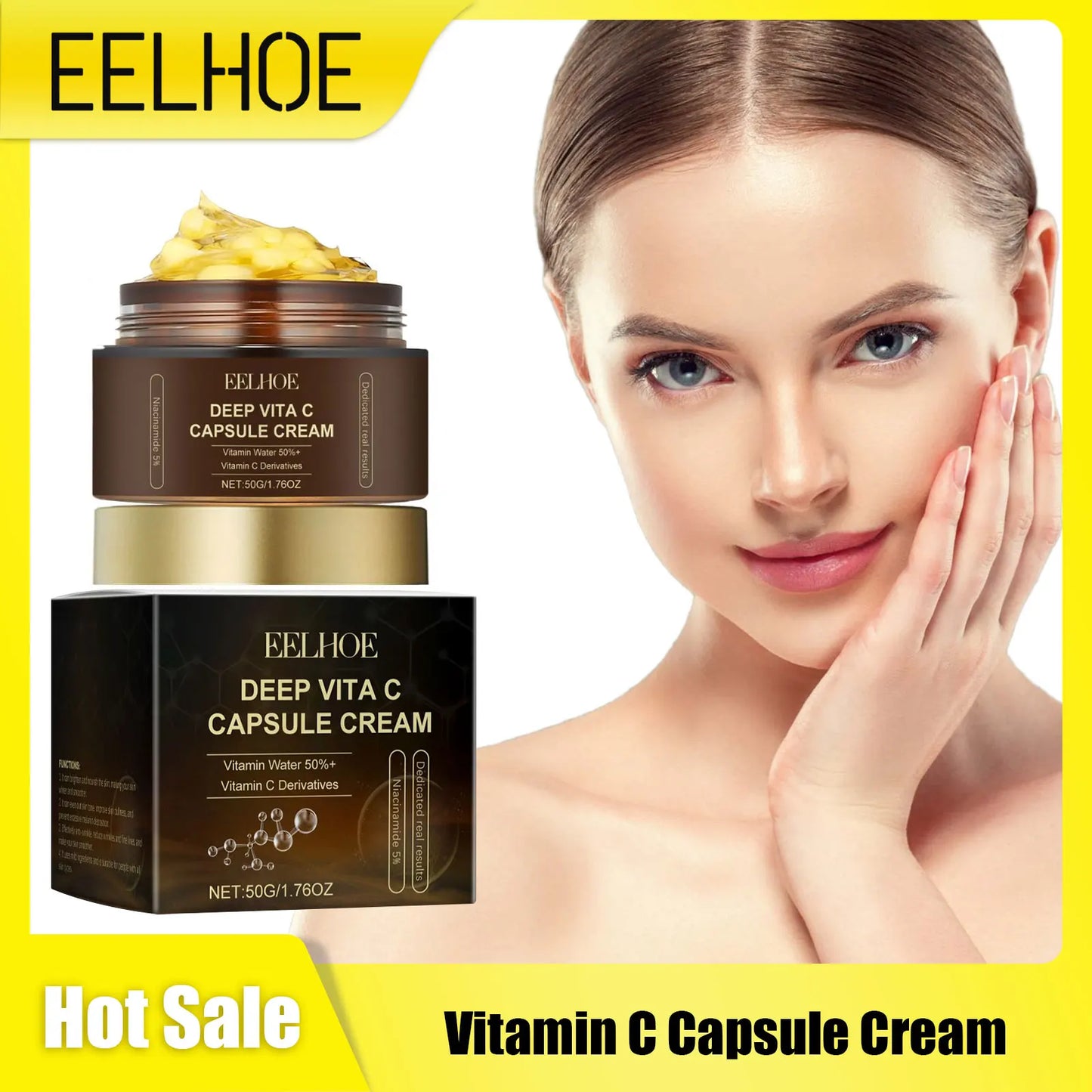 Capsule Cream Vitamin C for Face Pigmentation Removal Hydrated Skin Moisturizing Brightening Even Skin Tone Firming Face Cream