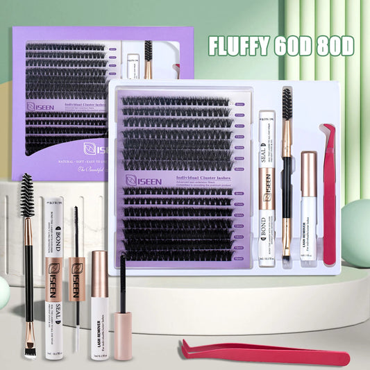 DIY Lash Extension Mix Styles Lash Clusters Individual Explosive Eyelashes with Bond&Seal Remover Tweezers Lash Brush