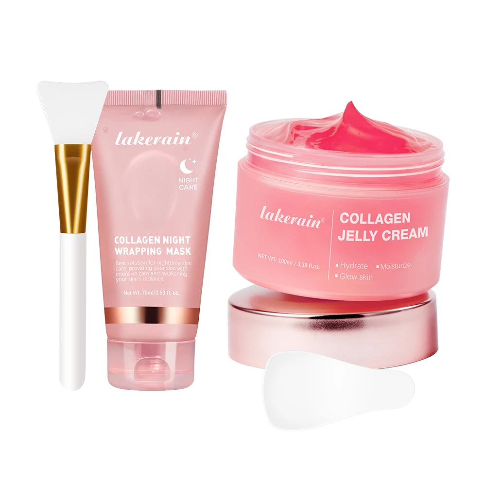 Collagen Jelly Cream Hydrolyzed Collagen Overnight Facial Mask Wrapping Peel-Off Mask Hydrating Firming Moisturizing Skincare