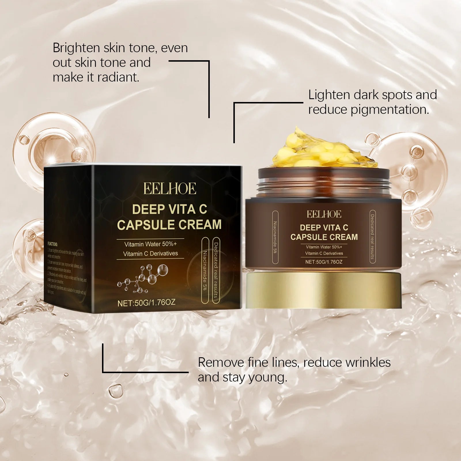 Capsule Cream Vitamin C for Face Pigmentation Removal Hydrated Skin Moisturizing Brightening Even Skin Tone Firming Face Cream